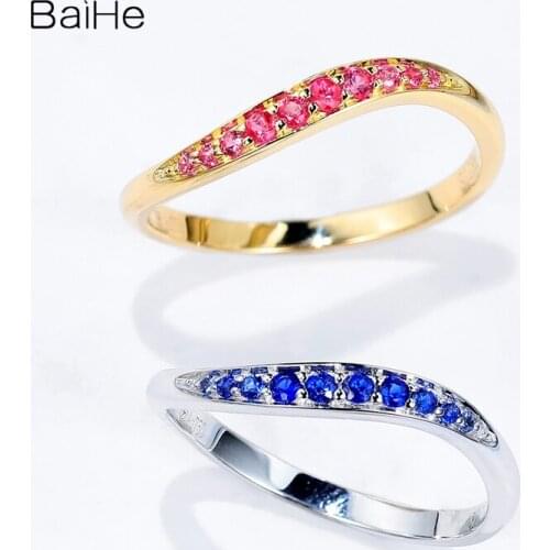 BAIHE Solid 14K White/Yellow Gold 0.12ct Natural Sapphire/Pink Sapphire Ring for Women Fine jewelry Wedding кольцо Man кольца