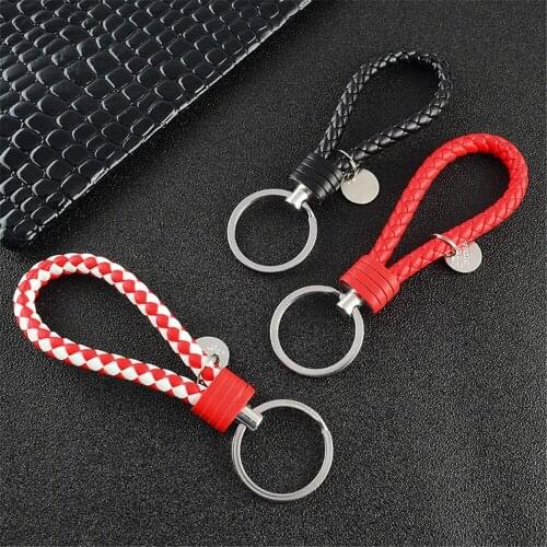 Free Shipping Leather Keychain PU Leather Braided Woven Rope Keychains For Women Men Key Chain Holder Car Key Ring Bag Pendant