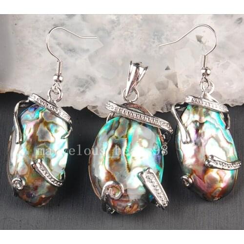 Free shipping Fashion Jewelry New Zealand Abalone Shell Art Dangle Earring Pendant Set MC3654