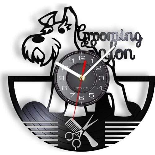 Pet Hair Salon Grooming Vinyl CD Disc Wall Clock Puppy Trim The Hair Shop Decor Animal Interior Design Silent Vintage Clock