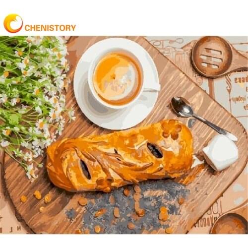 CHENISTORY Frame Painting By Numbers Bread And Coffee Landscape Picture Acrylic Paint Draw On Canvas Living Room Decor Artcrafts