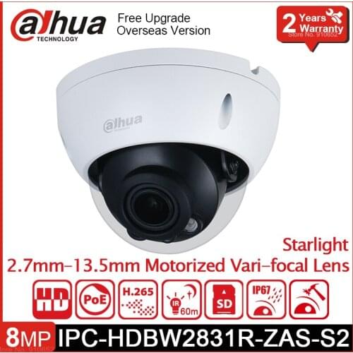Dahua IPC-HDBW2831R-ZAS-S2 8MP IR 40m Starlight Motorized Vari-focal Nework Camera H.265 POE SD Card Slot IP67 IK10 IP Camera