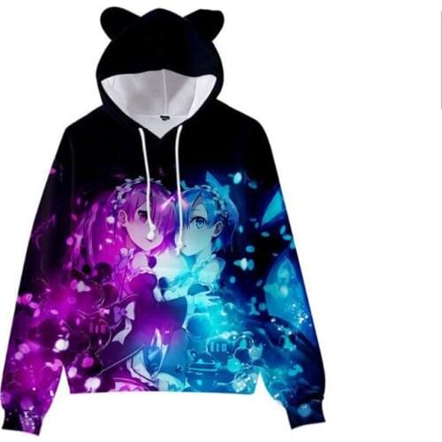 Re: Life A Different World From Re Zero Rem Ram Sweatshirt Kids Hoodie Boys Girl Kawaii Cat Ear Hoody Jacket Children Sweatshirt