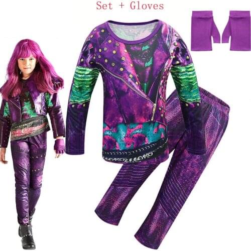 Kids Descendants 3 Costume for Girls Evie Cosplay Costume Children Long Sleeve Zentai Funny Party 3D T-shirt+pants Clothing Sets