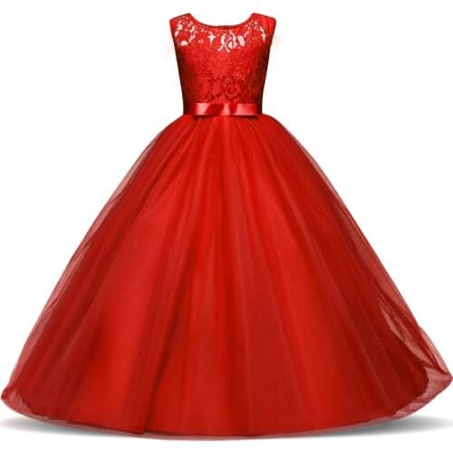 5-14Y Kids Girls Dress Flower Formal Party long Ball Gowns Prom Princess Tulle Lace Wedding Children First Communion Tutu Dress