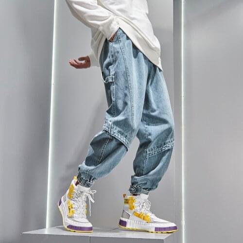 Newly Men Jeans Fashion Loose Fit Spliced Designer Denim Cargo Pants 2021 Japanese Vintage Hip Hop Jeans Men Joggers
