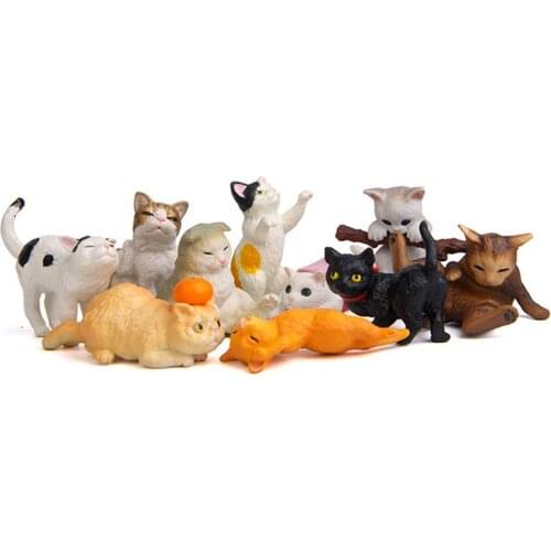 10pcs/set Artificial Cute Playing Cat Figurine Miniature Lifelike Kitten Animal Decoration Mini Garden Cartoon Statue Craft