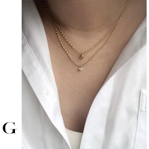 GHIDBK Dainty Gold Color Small Beads Necklaces For Women Metal Ball Rhinestone Thin Necklace Fashionable Stainless Steel Jewelry