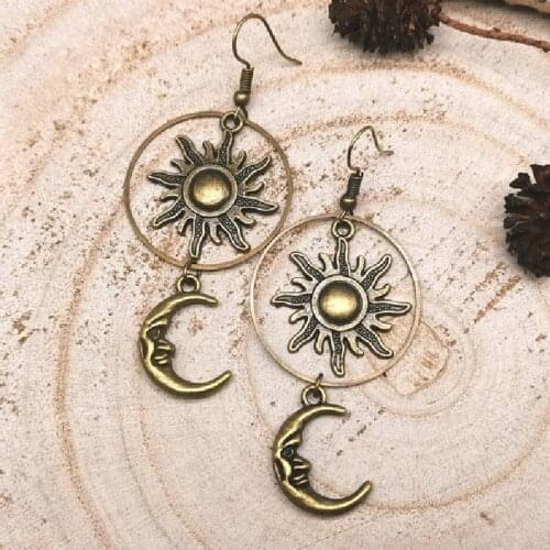 Hippy Sun and Moon Dangle Earrings Celestial BOHO Jewellery Witchy Dangle Witch Witchy Style Statement Fashion Women Gift Trend