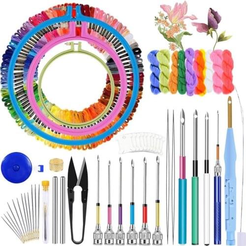 LMDZ 156 Pcs Embroidery Punch Needle Cross Stich Thread Floss Embroidery Hoops Punch Needle Kit Sewing Accessories for Beginners