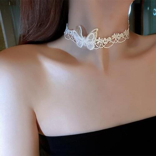 Necklace white Leather Chokers Vintage Gothic Jewelry Accessories Goth metal chain Necklaces for Women Collier students