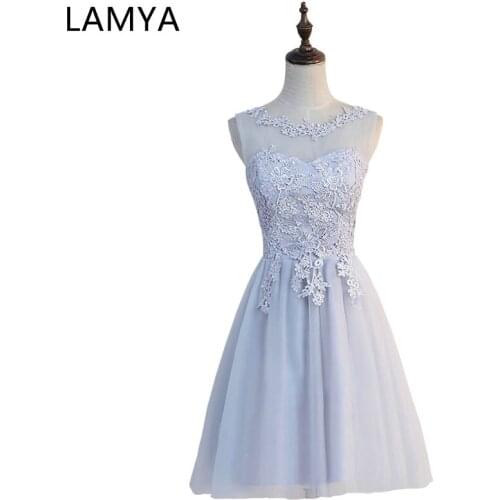 LAMYA Short Cheap Elegant A Line Tulle Prom Dresses 2019 Ajust Lace Evening Party Dress Plus Size Special Occasion Gowns