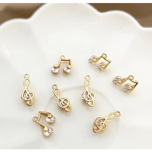Copper gold-plated zircon inlaid musical note pendant diy jewelry bracelet earrings music necklace accessories