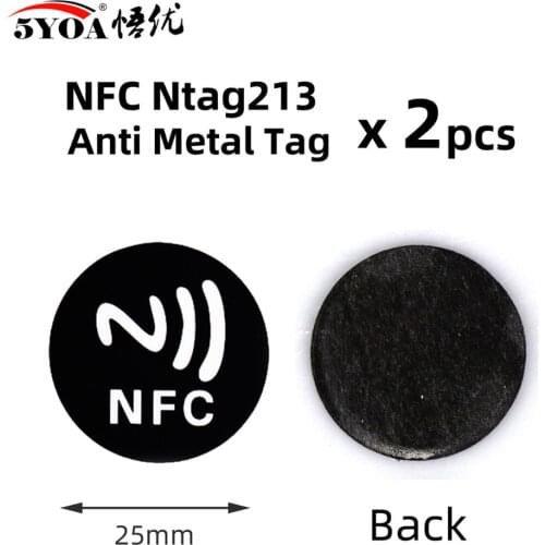 2pcs NFC Tag NFC213 Tags Anti Metal Sticker 13.56MHz ISO14443A 213 Badges Metallic Key Token Patrol Universal Label