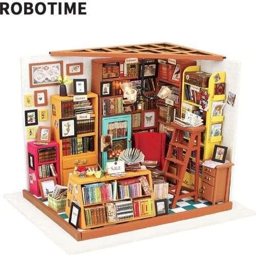 Robotime DIY Wooden House Miniature Doll House Kits Mini Dollhouse with Furniture Toys for Children Gift - Sam Study DG102