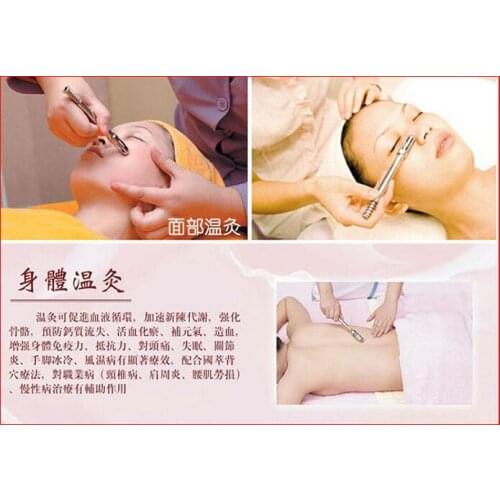 Eye and facial moxa massage rod 7mm diameter copper moxibustion rod moxa beauty spa with 10 pcs moxa stick acupuncture map