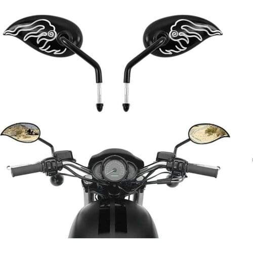 Motorcycle Black 8mm Teardrop Flame CNC Rearview Mirrors For Harley Sportster XL Cruiser Dyna Wilde Glide Fat Boy