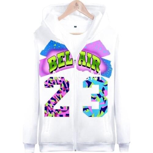 Mens 3D Digital color printing T-Shirts Buttons Homme Streetwear Hip Hop Bel Air 23 casual hooded hoodie with zip hoodie