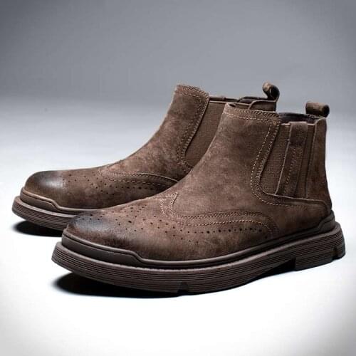 Yomior New Fashion Autumn Winter Casual Men Shoes Cow Suede Dress Leather Ankle Boots Vintage British Work Chelsea Boots Tooling