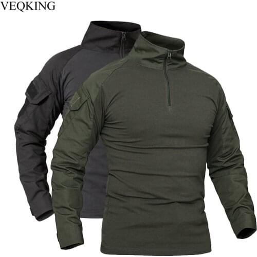 VEQKING Mens Tactical Military Hiking T-Shirts Camouflage Long Sleeve Sports Outdoor Shirts Hunting Climbing Fishing T Shirt
