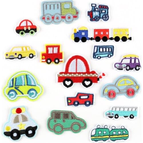 Kids Cartoon Car Stickers Iron on Sew on Small Car Motif Embroidered Diy Appliques Clothing Apparel Accessory