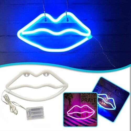 Lip Shaped Neon Sign Always on USB/Battery Powered Acrylic Wall Decor Hanging Decorative Home Atmosphere LED Night Light J2Y