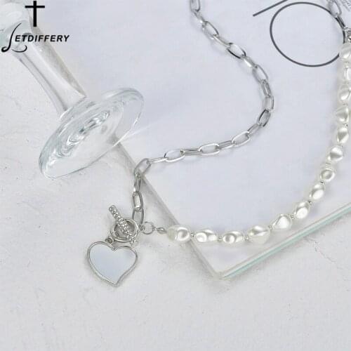 Letdiffery New Pearl Necklace Vintage Heart Pendant Necklaces Romantic Stainless Steel Jewelry for Women Girls Wedding Gifts