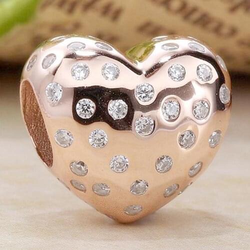 Original Rose Openwork Shimmering Heart With Crystal Bead Fit 925 Sterling Silver Bead Charm Bracelet Bangle DIY Jewelry