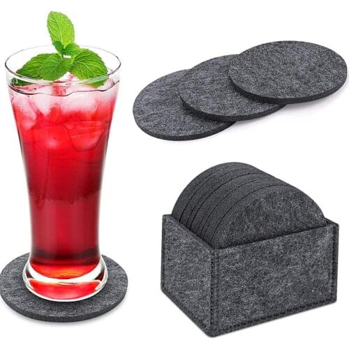 High Quality And Durable 14 Pcs Round Felt Coasters With Storage Box Water Absorption Table Coaster For Drinks Cups Bar Glass