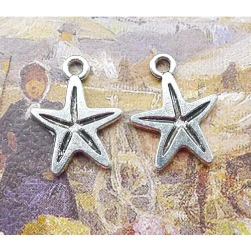 30pcs/Lot 13x17mm Starfish Alloy Charms Antique Silver Color Pendants for DIY Jewelry Making Charm