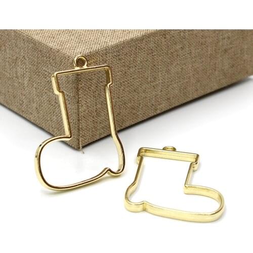 Christmas Stocking Shape Hollow Box DIY Necklace Keychain Jewelry Accessories UV Plastic Alloy Open Frame 4 Colors 10pcs/lot