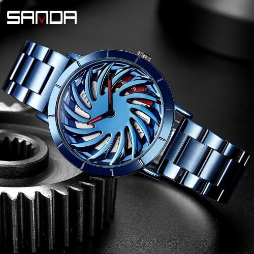 SANDA Mens Luxury Watches Sports Car Watches Waterproof Sport Rim Hub Wheel Wristwatch Car Quartz Mens Watches Bee Em Vee