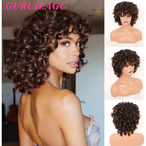 GURUILAGU Synthetic Wigs for Women Short BOB Wig With Bangs Loose Wave Hair Cosplay Wig T30/99J/Orange/Pink Wigs for Black Women