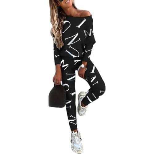 Sports Women Blouse Pants Set Outfit Letters Print Long Sleeve Top Spring Summer Shirt Pants Tracksuit Two Piece Suit Set