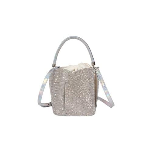 Female Diamond Bucket Handbag Leather Crossbody Bags for Women Shoulder Bag Ladies Luxury Rhinestone Designer Wedding Party