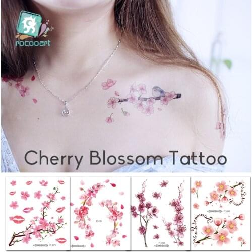 Rocooart Sakura Tattoo Stickers Flowers Fake Tattoos For Women Hand Tattoo Body Art Waterproof Arm Tatoo Cherry Blossom Tatto
