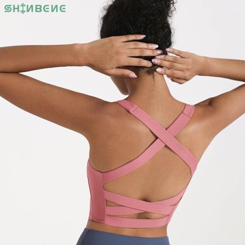 SHINBENE CROSS Anti-Sweat Athletic Training Yoga Sport Bras Crop Top Women Buttery-Soft Push Up Padded Gym Fitness Workout Bras