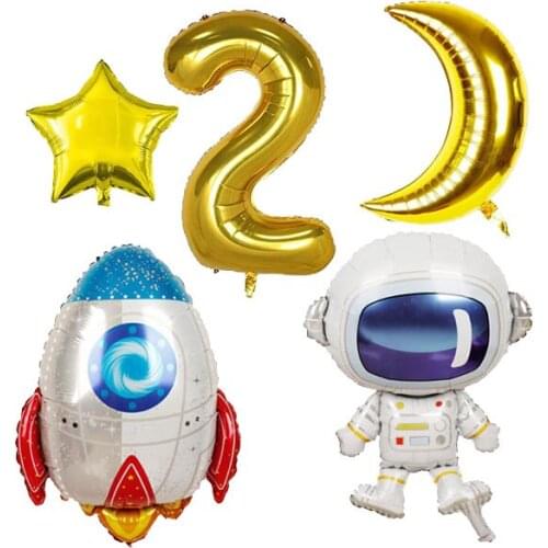 5 PCS Space First Birthday Party Decoration Outer Space First Birthday Gold Color Balloons Space One Banner for Space Theme Baby