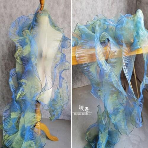 Wave Pleated Lace Trim Blue Yellow Gradient Organza Ruffle Folds DIY Decor Collar Cuff Skirt Wedding Dress Designer Accessories