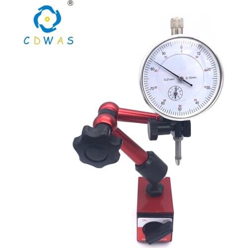 Height 200mm Universal Flexible Magnetic Base Holder Stand Tool and 0-10mm 0.01mm White Dial Indicator Lever Measuring Set