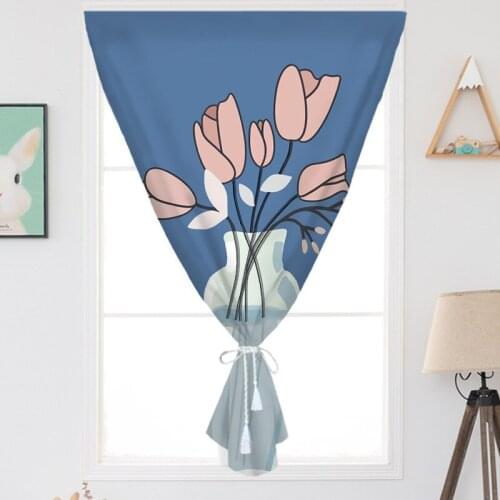 Modern Simple Ins Polyester Green Planting Pattern Bedroom Shade Cloth with Velcro Small Kitchen or Window closet curtain