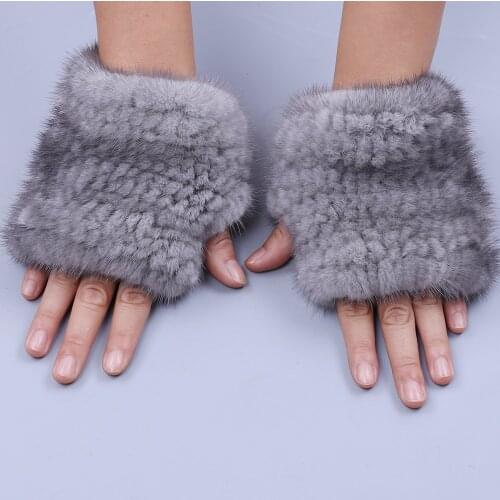 2020 New Genuine Real Mink Fur Knitted Womens Fingerless Wrist Gloves Mittens Real Fur Winter Type Gloves Soft Warm Elastic