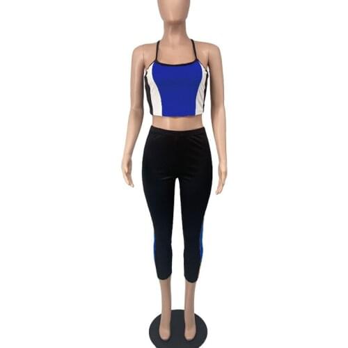 2021 Clothing Summer and Autumn New Popite Fashion Casual Color Matching Sling Sports Suit Two-Piece Set Sportswear Women