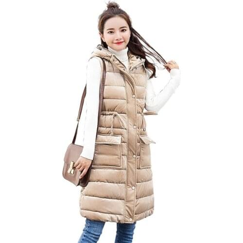 2020 Winter new coat womens hooded thick warm mid-length gold velvet vest jacket Slim elegant female sleeveless vest waistcoat