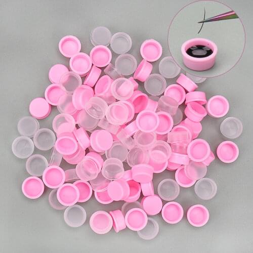 100pcs Disposable Pink Glue Holder Adhesive Pallet For Eyelash Extension Container Ring Cup Eyebrow Tattoo Pigment Tools