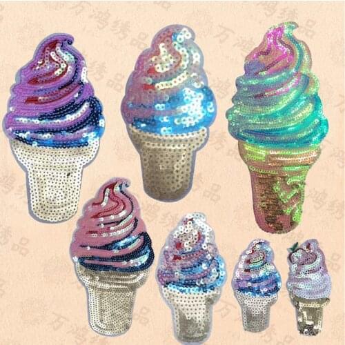 20pcs/lot Sew Sequin Ice Cream Embroidery Patches Clothing Decoration Sewing Accessories Diy Iron Heat Transfer Applique