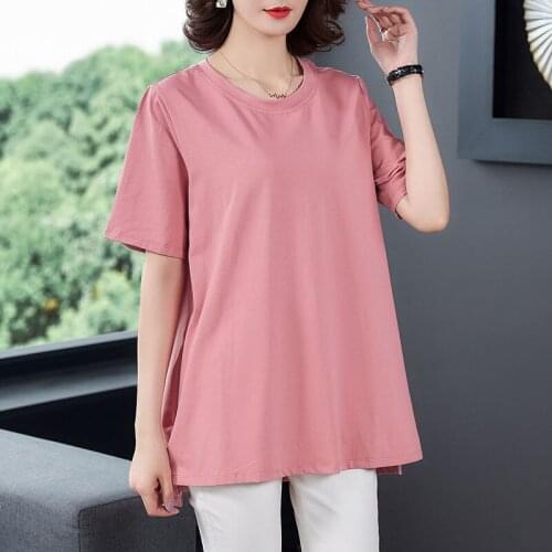 2021 Middle-aged Women Short Sleeve T Shirt Summer T-shirts Plus Size 5XL Loose Casual Women Cotton T-Shirt Female Tops X225