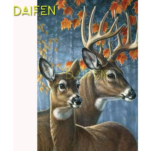 5D DIY Diamond embroidery Cross stitch Full Square Diamond painting double deer fall autumn fallen Full Round Diamond mosaic