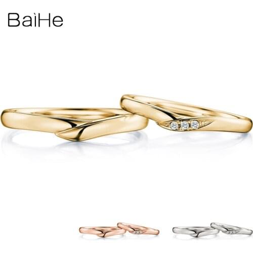 BAIHE Solid 18K White Gold 0.03ct Certified H/SI Round 100% Genuine Natural Diamonds Engagement Women Trendy Jewelry Couple Ring