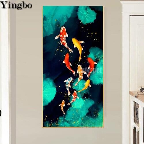 Large diy diamond painting Koi fish full square round diamond embroidery full display mosaic 5d cross stitch set needlework